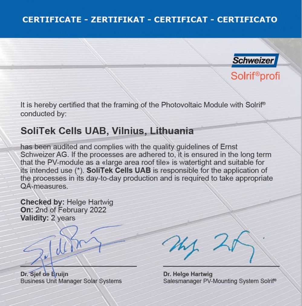  Solrif Solar Modules Received Quality Certificate